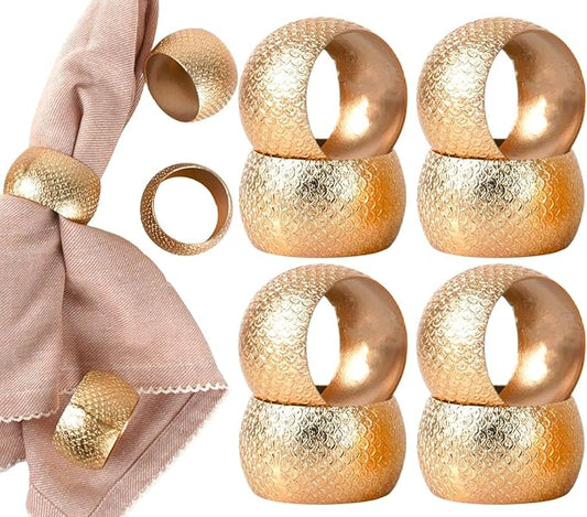Napkin Holders for Cloth Napkins Set of 12 - Lightweight Metal Round Napkin Holder Hammered Textured,Elegant Table Décor for Weddings, Dinners, Holidays, Events, Kitchen & Dining (Gold) - CLEENTABLE