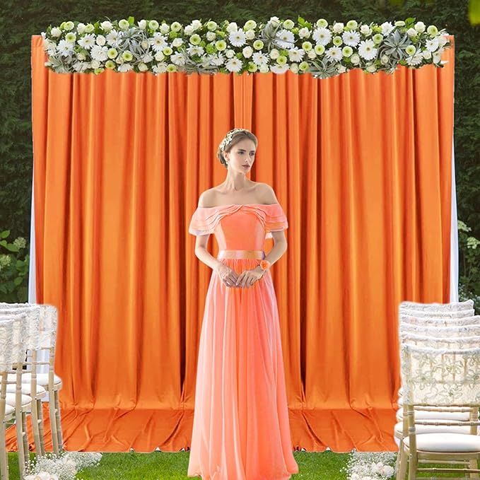 2 Panels Deep Orange Backdrop Curtain, 10 x 10 Feet Background Curtains for Parties, Weddings, Baby Showers, Bachelorette Halloween, Christmas Birthday Party Photoshoot Backdrop Curtains Decorations
