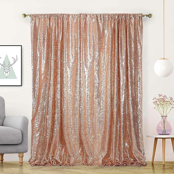 Rose Gold Sequin Backdrop 10FT x 10FT Panel - Glitter Drape Curtains for Decoration - Sparkly Photography Background
