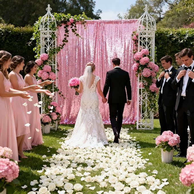 VOK Pink Sequin Backdrop Curtains 4 Panels 2FTx8FT Glitter Photography Background for Wedding Birthday Christmas Party Decorations