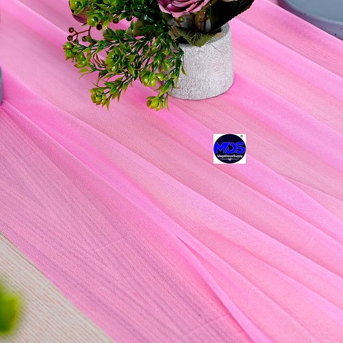 MDS Halloween Chiffon Table Runner - 15 Pack, 29 x 170 Inches, 14ft Each - Sheer Spooky Table Runners for Haunted House Parties, Trick-or-Treat Tables, Witchy Décor, Wedding & Events - Bubblegum Pink
