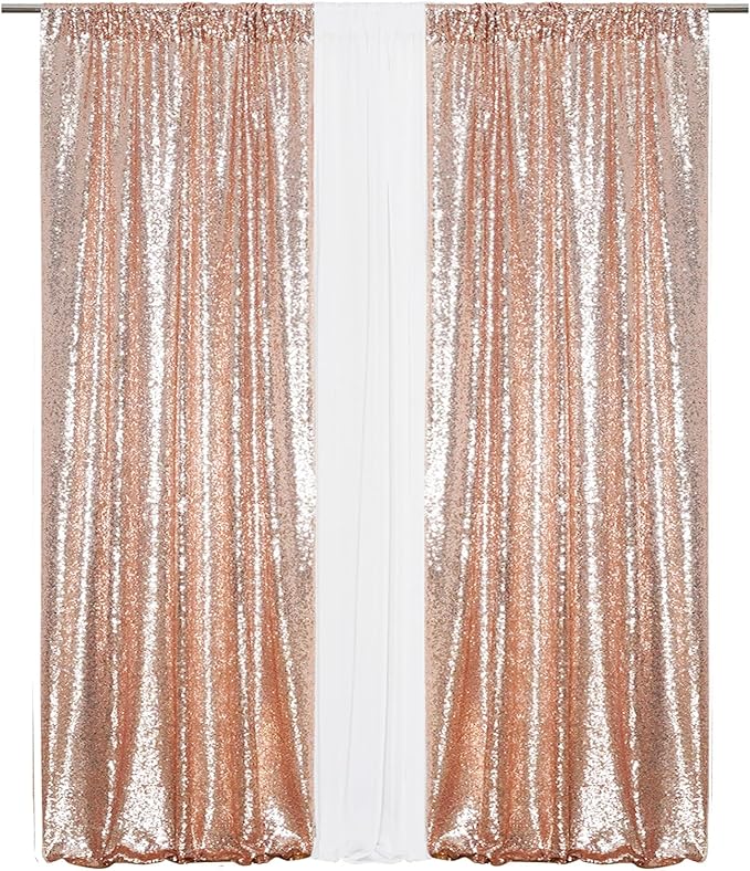 Eternal Beauty Rose Gold Sequin Backdrop Curtains, Valentine's Day Shimmer Back Drop 2Panels-2FTx8FT for Christmas, Party, Birthday, Photography, Wedding, Baby Shower Event Decoration