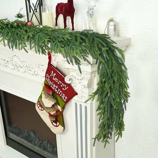 16 Ft Christmas Cedar Garland for Staircase Railing Real Touch Soft Bendable Faux Winter Xmas Greenery Pine Garlands Mantle Garland for Decoration for Window Fireplace Door Railing Wall Home Decor