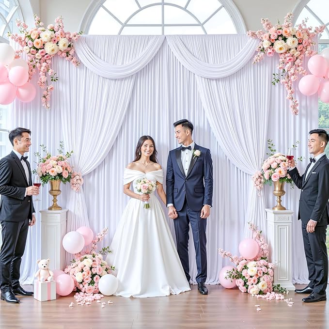 20ft x 12ft White Backdrop Curtains Wrinkle Free Backdrop Curtain for Wedding Parties White Fabric Backdrops Drapes Back Drop Cloth Bridal Shower Stage Curtains Wedding Decorations for Reception