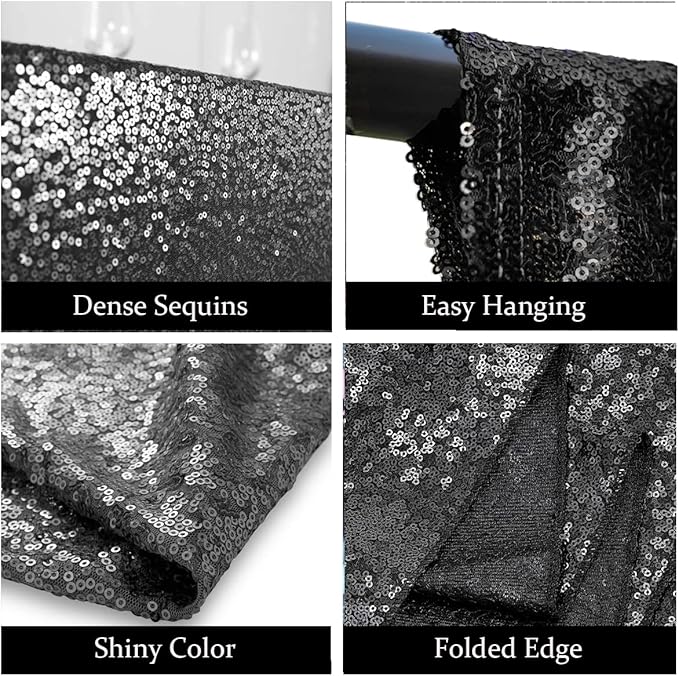 Black Sequin Backdrop Curtains 8FTx8FT 1 Panel Sparkly Background Drapes Photography for Halloween Party Birthday Wedding Decor