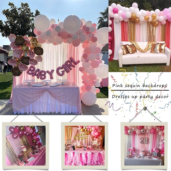 Pink Sequin Curtains 2FTx8FT 4 Panels Pink Sequin Backdrop Curtain for Parties Glitter Backdrop Photo Background for Wedding Baby Shower