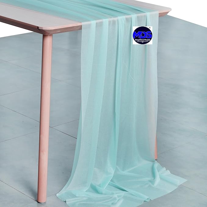 MDS 2 Pack 10ft Chiffon Table Runner 29 x 120 Inches Sheer Wedding Runner Romantic Rustic Table Runner for Wedding Decorations, Birthday Parties, Bridal Shower Party Arch Decor - Teal