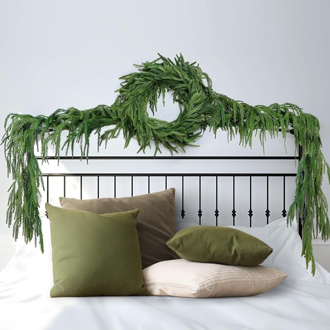 4 Pack Christmas Norfolk Pine Garlands 6FT, Real Touch Artificial Greenery Garland – Full Evergreen Pine Garland for Mantle, Fireplace, Table, Wall, Stairs & Outdoor Holiday Décor