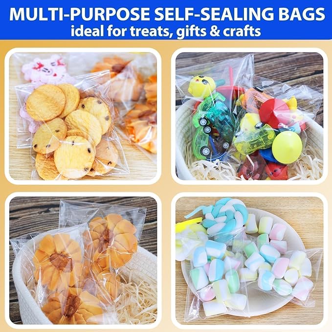 PigPotParty 5''x 7" Clear Plastic Cellophane Gift Wrap Bags, 100 Pcs Small Self Sealing Cookie Bags for Gift, Party favor, Candy, Treat, Goodies, Snack, Self Adhesive Resealable
