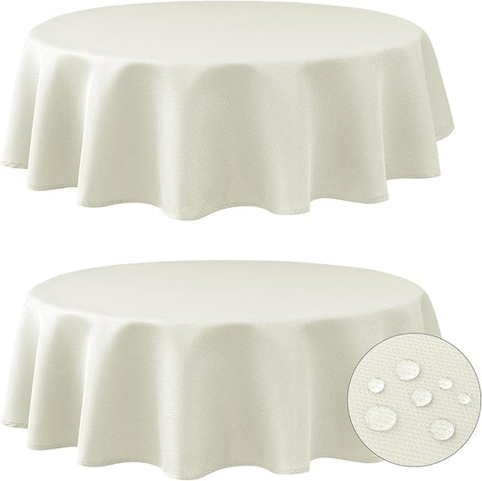 Fitable 2 Pack Beige Round Table Cloth - 60 inch in Diameter - Stain and Wrinkle Resistant Textured Fabric Tablecloth for Dinner, Party, Banquet, Event