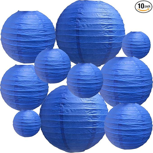 BEISHIDA Dark Blue Round Paper Lanterns Decorative Hanging Asia Chinese Japanese Paper Lanterns Lamp for Birthday Wedding Baby Bridal Shower Hannukah Home Decor Party Decoration（10 Packs）