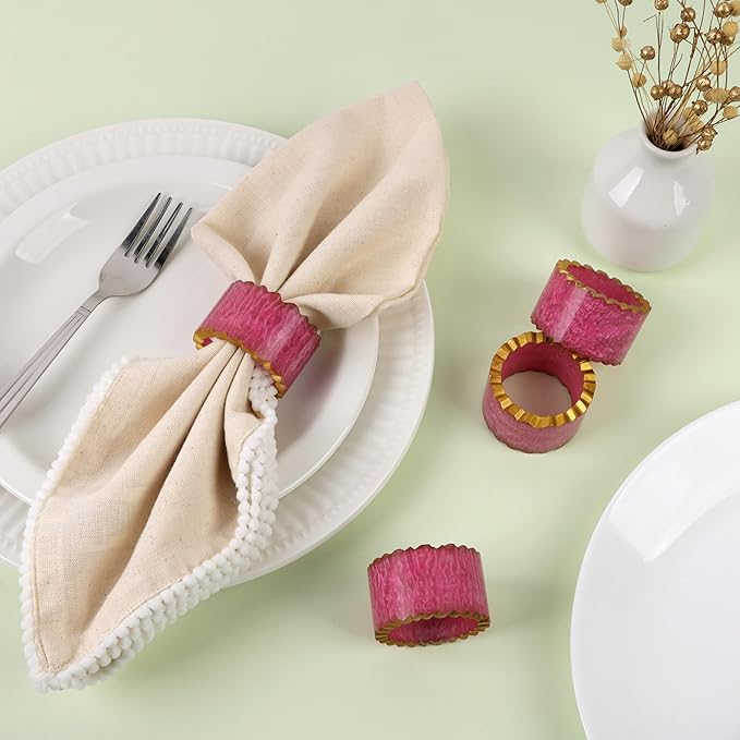 Napkin Rings Set of 12 - Handmade Epoxy Resin Napkin Holders | Elegant Table Decor for Dining, Weddings & Parties | Durable & Stylish Farmhouse Napkin Rings (Pink Gold) - ALPHA Living HOME