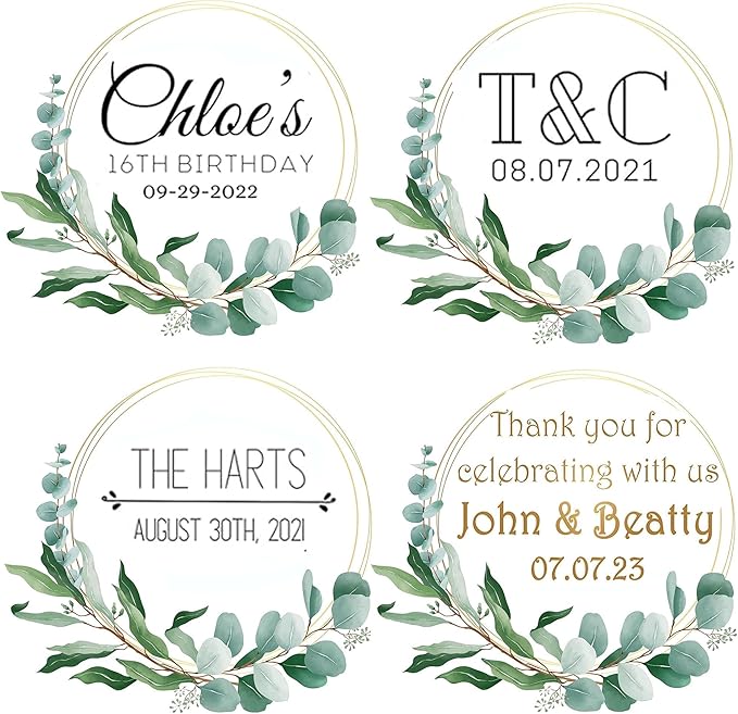 Premium Custom Stickers Labels - Personalized Stickers for Businesses Logo and Name. Birthday Pets and Label Product Boxes Wedding Favors Waterproof Labels (wreath 1, 2.5 inch)