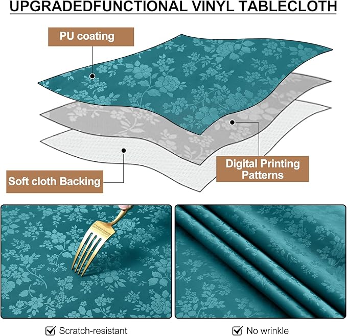 Smiry Rectangle Table Cloth, Waterproof Heavy Duty Vinyl Tablecloths, Wipeable Washable Table Cover for Kitchen and Dining Room (Emerald Green, 52" X 70")