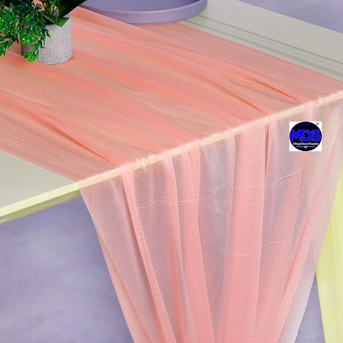 MDS Halloween Chiffon Table Runner - 20 Pack, 29 x 170 Inches, 14ft Each - Sheer Spooky Table Runners for Haunted House Parties, Trick-or-Treat Tables, Witchy Décor, Wedding & Events - Peach