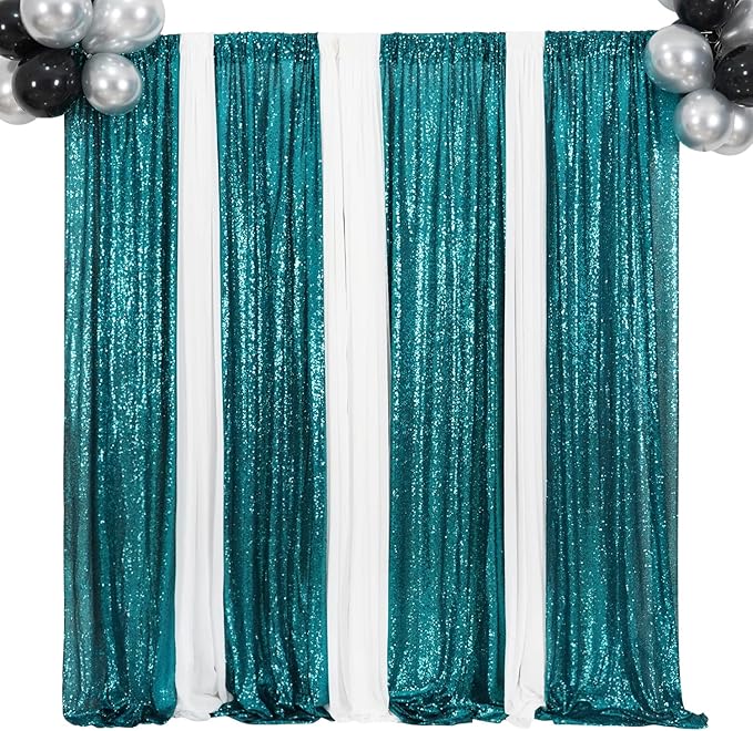 Poise3EHome Teal Sequin Backdrop Curtains, 4 PCS 3FT x 8FT Sequin Panels for Backdrop,Sequence Wedding Party Background Drapes