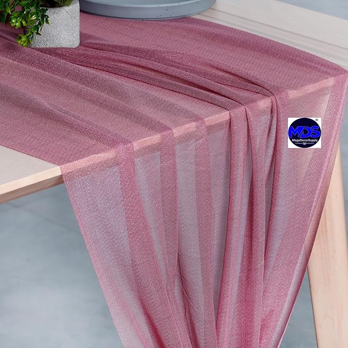 MDS 15 Pack 10ft Chiffon Table Runner 29 x 120 Inches Sheer Wedding Runner Romantic Rustic Table Runner for Wedding Decorations, Birthday Parties, Bridal Shower Party Arch Decor - mauva
