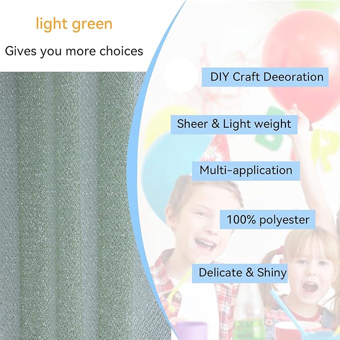 Glitter Tulle Fabric 56 Inch by 5.5 Yards Fabric Tulle Bolt for Wedding Christmas Decorations DIY White Tutu Baby Shower Table Skirt Ceiling Decor Birthday Party Craft Supplies-Mint Green