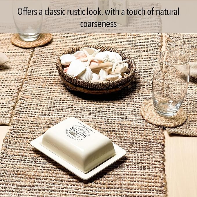 Chardin home Natural Jute Table Runner 13x36 Inch – Vintage Boho Rustic Table Decor – Handwoven Table Runner in Natural Jute and Brown – Farmhouse Dining or Console Table Accent