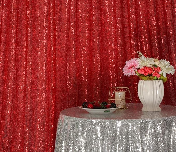 SquarePie Sequin Backdrop 6FT x 8FT Red Curtain Background for Wedding Party Christmas
