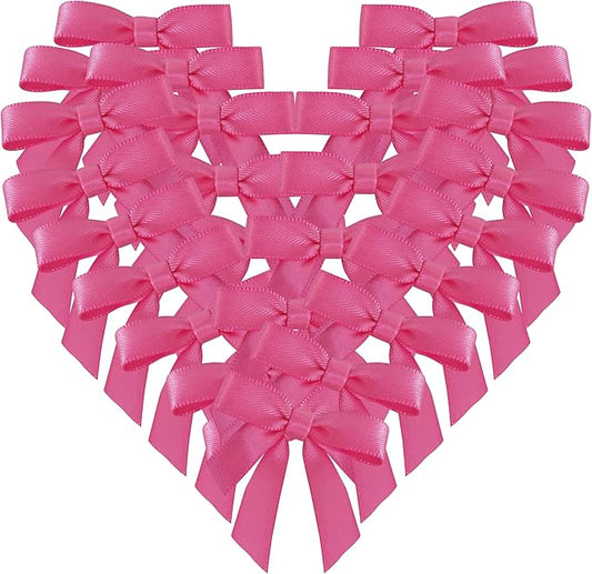 50pcs 1-1/2" Mini Hot Pink Satin Ribbon Bows Without Twist Ties for Crafts Gift Wrapping Packing Christmas Decoration (Hot.Pink)