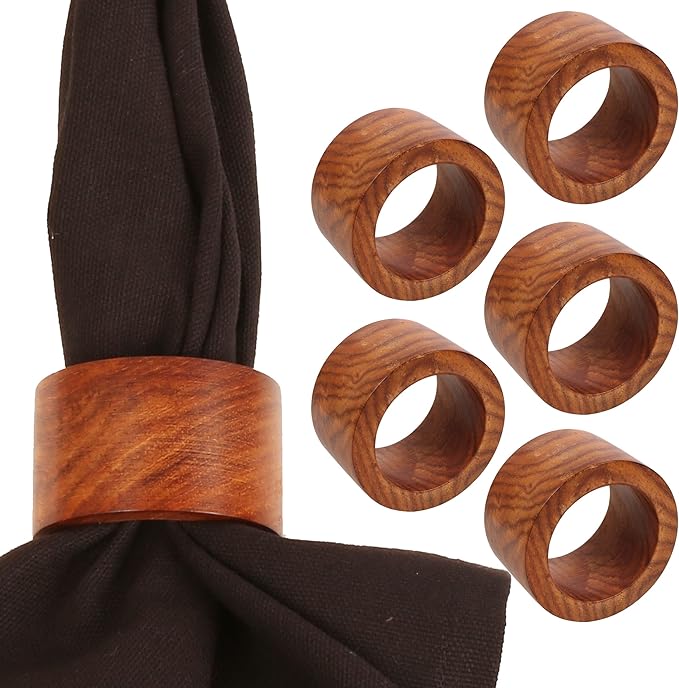 Beautifully Handcrafted Natural Wood Round Shape Large Size Party Dining Table Napkin Holders in Natural Tone. (Set of 6).