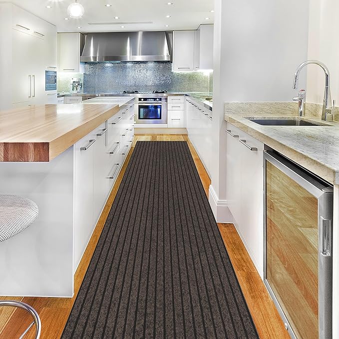 Ottomanson 2'7" x 20' Hallway Runner with Scraper Pile - Extra Durable Non-Slip Rug Mat for Indoor & Outdoor Use - Ideal for Kitchen, Entryway & Garage - High-Traffic Carpet, Brown