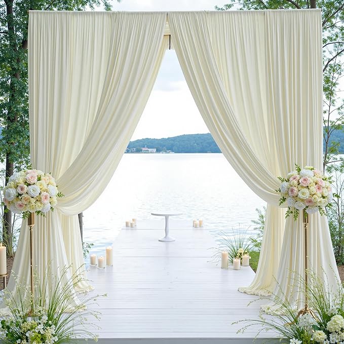 40×12ft Wrinkle Free Ivory Backdrop Curtain for Wedding Parties, 8 Panels 5×12ft Long Soft Silky Polyester Backdrop Drapes Cream Photo Back Drop Curtains for Party Photography Background Cloth