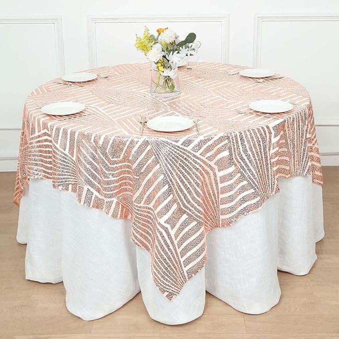 Efavormart 72" Blush Rose Gold Sparkly Sequin Geometric Tulle Square Table Overlay