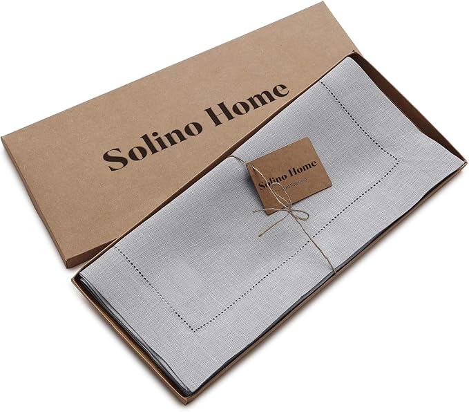 Solino Home Linen Soft Grey Table Runner 48 Inches - Classic Hemstitch, 100% Pure Linen Coffee Table Runner 14 x 48 Inch Ideal for Dresser Tables - Fall, Autumn, Halloween, Thanksgiving, Christmas