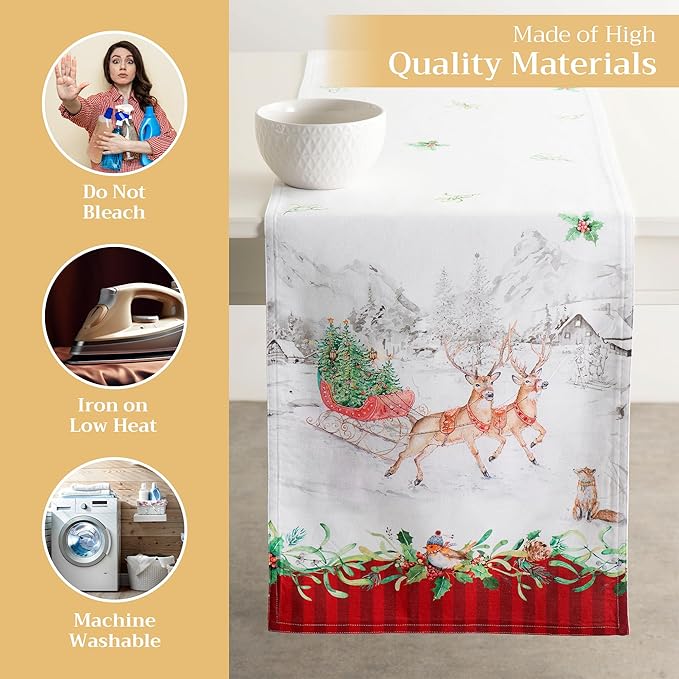 Maison d' Hermine Table Runner 100% Cotton Double Layer Table Runners 72 inches Long for Thanksgiving Christmas Decorations Home Kitchen Dining Party Wedding (Christmas Tradition, 14.5" x 72")