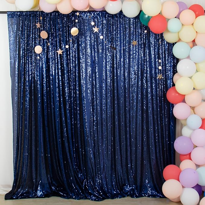 ShiDianYi Navy Blue Sequined 8FTx10FT Wedding & Party Backdrop - Baby Shower/Birthday Backdrop Curtain