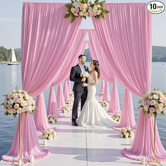 50×12ft Wrinkle Free Pink Backdrop Curtain for Wedding Parties, 10 Panels 5×12ft Long Soft Silky Polyester Backdrop Drapes Baby Pink Photo Back Drop Curtains for Party Photography Background Cloth