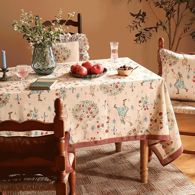 patdrea Designer Beige Tablecloth for Rectangle Table,Italian Linen Trees Pattern Extra Long Tablecloths,Decor Table Cover for Kitchen Dining Christmas,Thanksgiving,Tea Party,63"x110"-Tatiana a