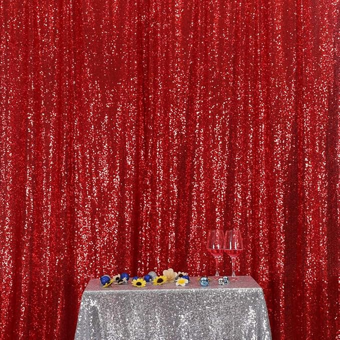 SquarePie Sequin Backdrop 6FT x 8FT Red Curtain Background for Wedding Party Christmas
