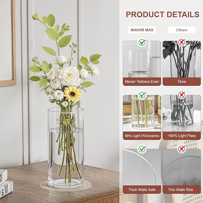 15 Pack Glass Cylinder Vase for Centerpieces, Clear Flower Glass Vases for Wedding Decorations, Hurricane Floating Candle, Holder for Table Centerpiece Wedding Home Décor
