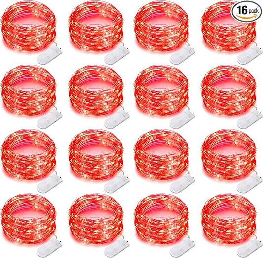 16 Pack 30 Led Fairy Lights Battery Operated String 10 Feet Waterproof Twinkle Mason Jar Silver Wire Firefly for Christmas Red