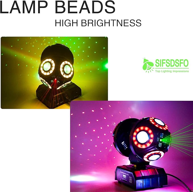 LED Moving Head DJ Light Rotating Beam Stage Lights Pin Spotlight Event Sound Control Dmx512 Disco Lighting KTV Disco Party Wedding Concert Festivals… (2Head DJ Light)