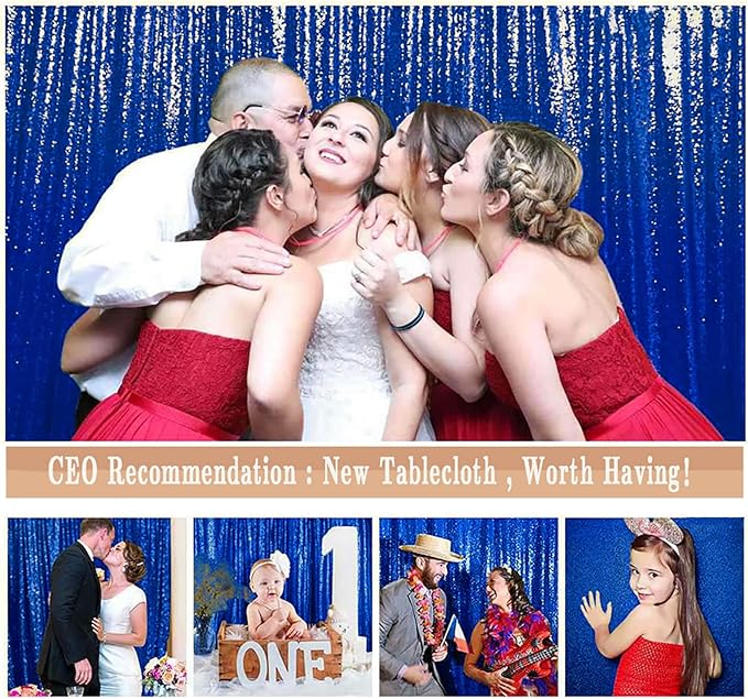 ShinyBeauty Royal Blue Sequin Curtain Backdrop 2 Panels 4FTx8FT Photo Curtain Backdrop Curtain Panels 96 Inches Long -190522E