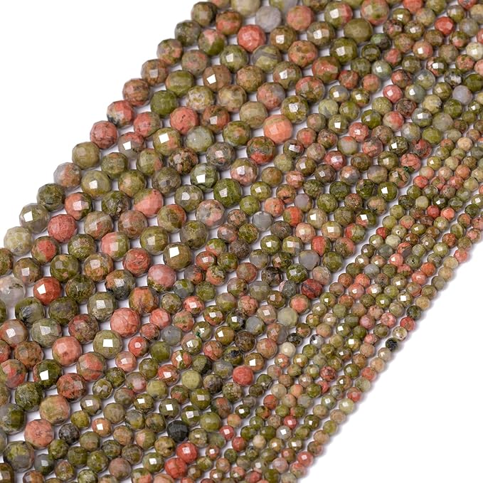 Song Xi 180pcs 2mm Natural Unakite Gemstone Beads Faceted Round Loose Stone Beads for Jewelry Making