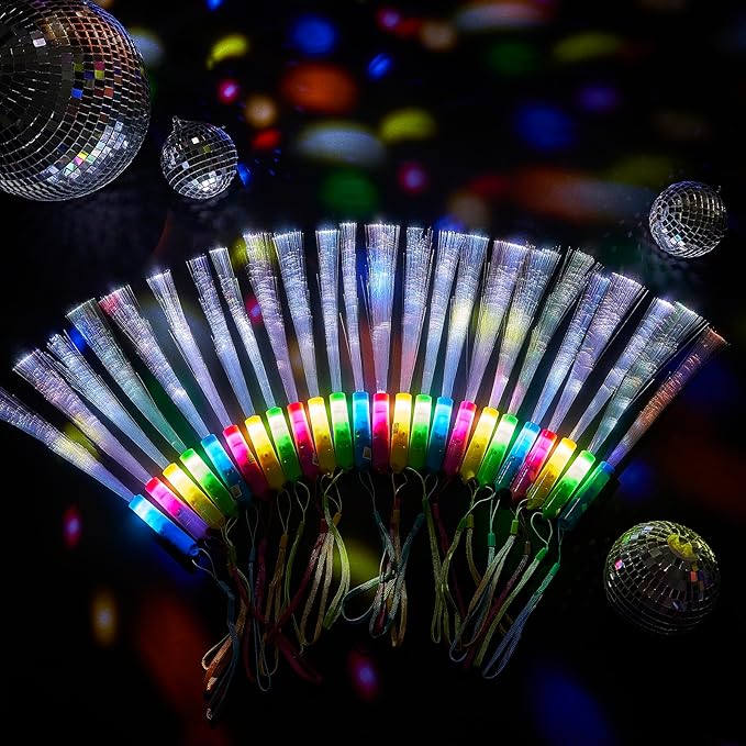 Lewtemi 60 Pack Fiber Optic Wand Glow Wand LED Light Up Wand Bulk with 3 Flashing Models Flashing Sticks with Included Batteries for Birthday Party Favor Wedding Halloween Christmas (Novel Colors)