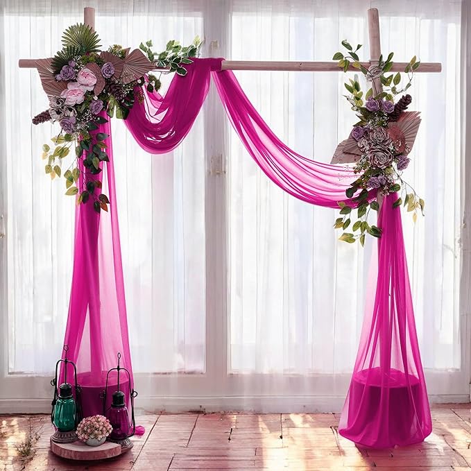MDS Halloween Chiffon Draping Fabric - 1 Panel, 30" Wide x 100ft Long - Sheer Spooky Arbor & Canopy Drapery for Haunted House Backdrops, Party Ceilings, DIY Costumes & Themed Events - Magenta