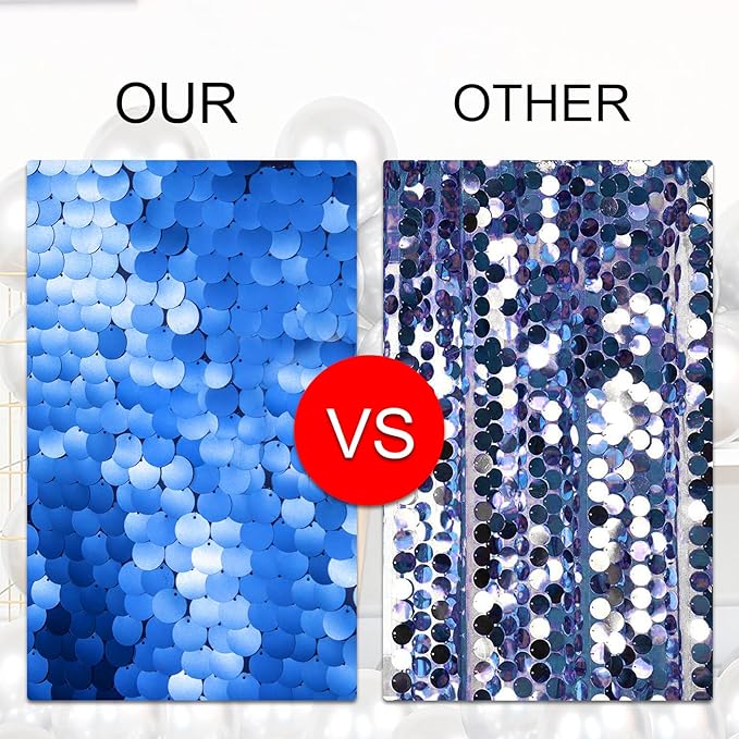 JYFLZQ Blue Payette Sequin Backdrop Curtains 8ft x 8ft 1 Panel Glitter Thick Shimmer Backdrop Background Photo Booth Backdrops for Parties