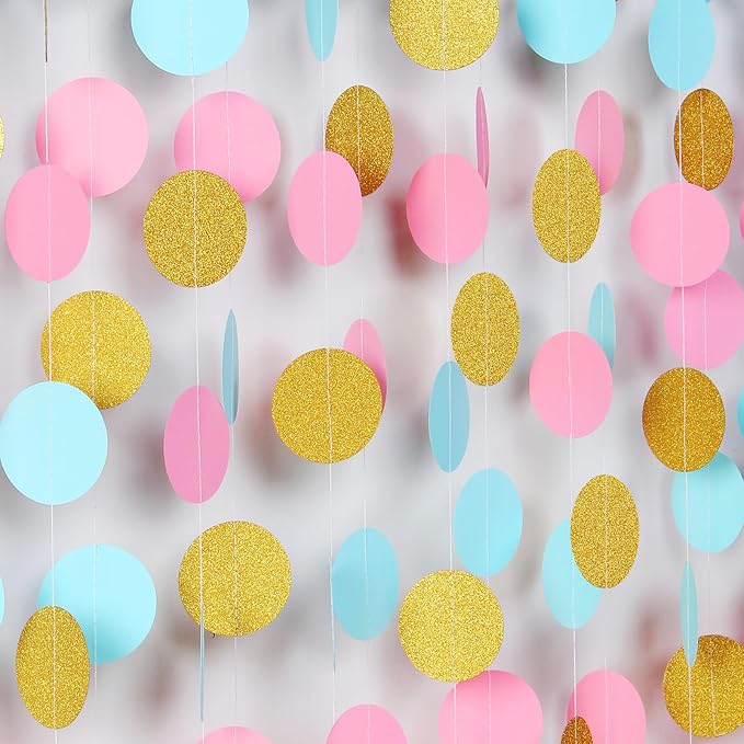 Blue Pink Gold Party-Decorations Gender-Reveal - 52Ft Paper Streamers Garland Hanging Decor Birthday Banner Ideas Event Party Supplies