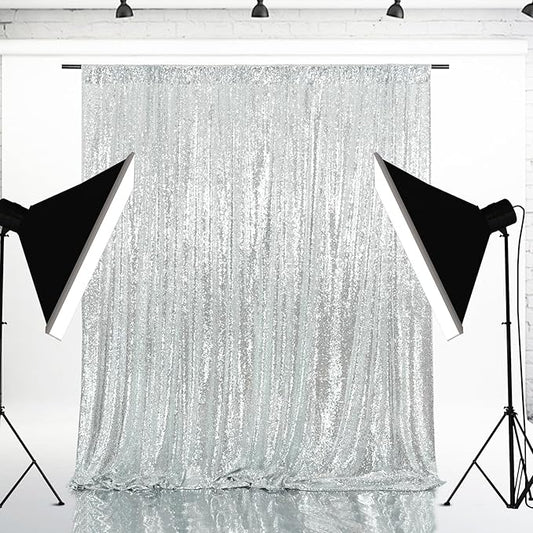Eternal Beauty Silver Sequin Backdrop, 4x7 Ft Glitter Background Curtains for Shimmer Photography Party Wedding Birthday Back Drop Decor