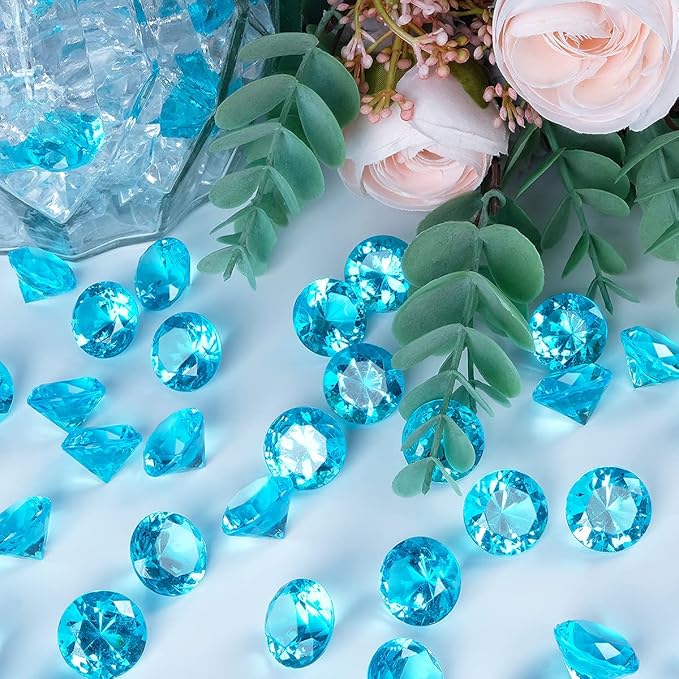 Acrylic Diamond Fake Gems Vase Filler, Babenest 240pcs 3/4 Inch Faux Diamonds Crystals Jewels for Table Scatters Wedding Party Event Arts & Crafts Birthday Decoration Favor (Baby Blue)