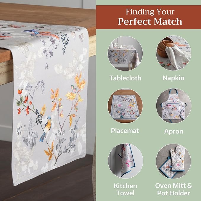 Maison d' Hermine Table Runner 100% Cotton Double Layer Table Runners 72 inches Long for Thanksgiving Christmas Decorations Home Kitchen Dining Party Wedding (Equinoxe - Grey, 14.5" x 72")
