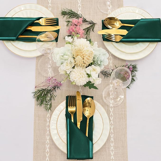 50 Pieces Forest Green Satin Napkins, 17" x 17" Square Table Napkins, Silky Soft Smooth Washable Napkins for Restaurant, Weddings, Dinner, Party Decoration