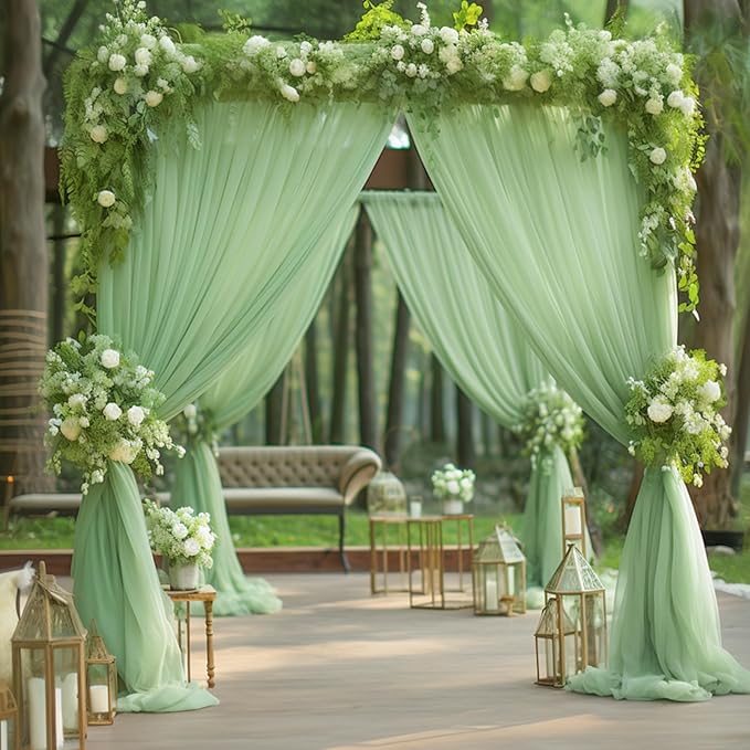 20x10 Green Tulle Backdrop Curtains for Parties, Sheer Backdrop Curtain Wedding Photo Background Drapes for Baby Shower Photography Birthday Party