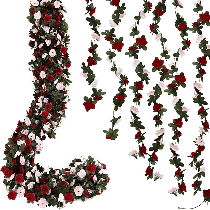 12 Pcs 99 Ft Flower Garland Rose Vines, Rose Garland for Decoration, Flower Vine for Room Table Birthday Wedding Party Garden Wall Decor